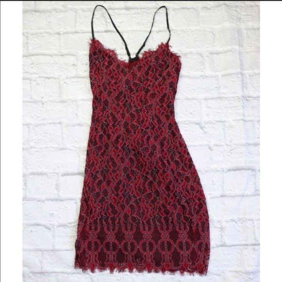 Revolve NBD Corded Oxblood Lace Open Back Dress - Picture 2 of 7